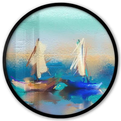 Poster in lijst Rond - Fotolijst 40x40 cm - Posters - Schilderij - Olieverf - Boot - Abstract - Ronde posterlijst zwart - Decoratie - Wanddecoratie woonkamer - Muurdecoratie slaapkamer