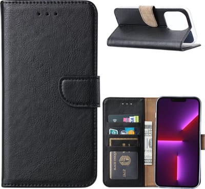 Phreeze Bookcase - Geschikt voor iPhone 15 Pro Max Hoesje Zwart - Met Pasjes Houder - Vegan Leder - Magnetische Sluiting
