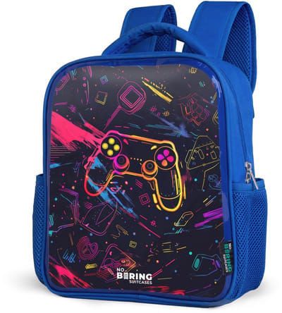 NoBoringSuitcases.com® - Rugzak blauw - Schooltas jongens - Gamerwereld in neonstijl - Kinder rugtas jongen - Boekentas kind - Kinderrugzak voor school - Schoolrugzak