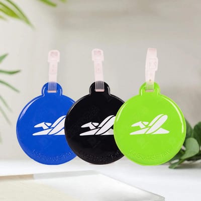 Lot de 3 étiquettes de bagage en PVC respectueuses de l'environnement, colorées, rondes, pour carte d'embarquement, accessoires de bagages, étiquette d'identification, étiquette de voyage 3pcs green