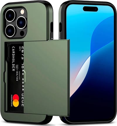 ShieldCase kaarthouder case met slider geschikt voor de Apple iPhone 16 Pro hoesje - Kunststof back cover - telefoonhoesje met pasjeshouder - Ruimte voor pasjes / briefgeld (donkergroen)