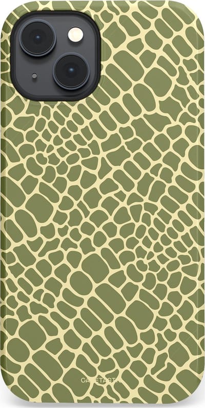 Casetastic hoesje geschikt voor Apple iPhone 14 - MagSafe - Dubbellaagse bescherming - Exotische Groen Geel Krokodillen Schubben - Fashion Case - Saliegroen Beige
