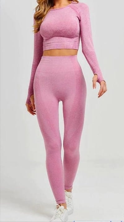 Jumada's - Sport outfit - Crop top met lange mouwen - High waist legging - Naadloos - Squatproof - Roze - S