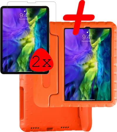 Hoesje Geschikt voor Apple iPad Pro (2022) - 11 inch - 4e generatie - Met 2x Screenprotector - Kinderhoes Shockproof Bumper - Kidsproof Case - Tablet Hoes - Kinder Hoes Cover - Oranje