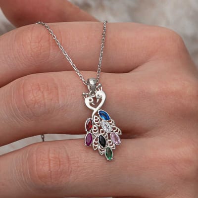 925 Sterling Zilveren Pauw Ketting – Met Kleurrijke Stenen – Handgemaakt – Dames Sieraad