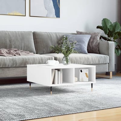 Vierkante Salontafel - Koffietafel Met Opbergvakken - Woonkamer Inrichten - Vier Opbergvakken - 60 x 60 x 30 cm - Wit