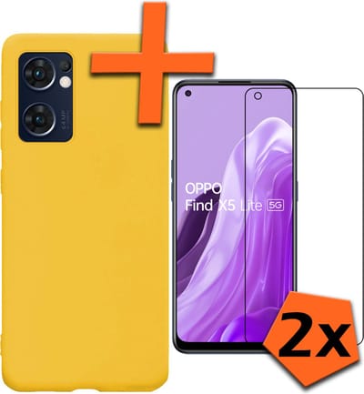Hoes - Met 2x Screenprotector - Geschikt voor OPPO Find X5 Lite - Sterk & Shockproof - Back Cover - Siliconen Case - Telefoon Hoes - Geel
