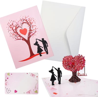 Cosensi - 3D liefdesboom pop-up kaart bruiloft Valentijnsdag verloving (rood)