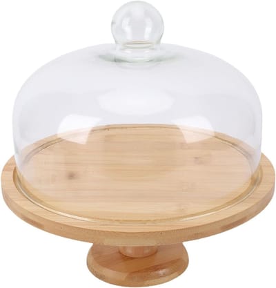 Taartstandaard met Deksel - Draaibare Taartplateau - Gebak Presenteren - Roterende Houten Basis - 30 Cm Diameter - Houtkleurig