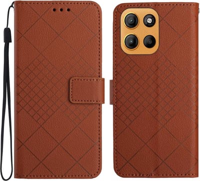 Coverup Hoesje - Geschikt voor Motorola Moto G15 / G17 (Power) Hoesje - Coverup Rhombus Book Case - Bruin