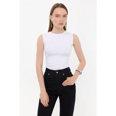 Mouwloze Katoenen Ronde Hals Diamante Top