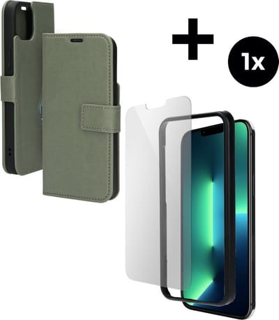 Mobiparts Classic Wallet hoesje geschikt voor Apple iPhone 14 Plus met 1 Screenprotector van Gehard Glas - Groen