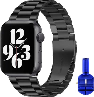 By Qubix - Stalen schakel band - geschikt voor 44mm - 45mm - Ultra - 49mm Apple watch bandje zwart - Smartwatch bandje staal - Stainless steel