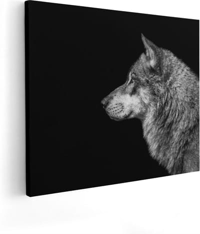 Artaza Canvas Schilderij Dierenkop Wolf - 50x40 cm - Wanddecoratie Dierenhoofd - Muurdecoratie Woonkamer - Kamer Accessoires
