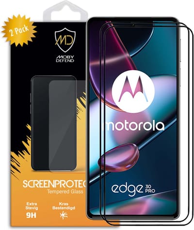 2-Pack MobyDefend Screenprotectors - Geschikt voor Motorola Edge 30 Pro - Screensaver Met Zwarte Randen - Gehard Glas