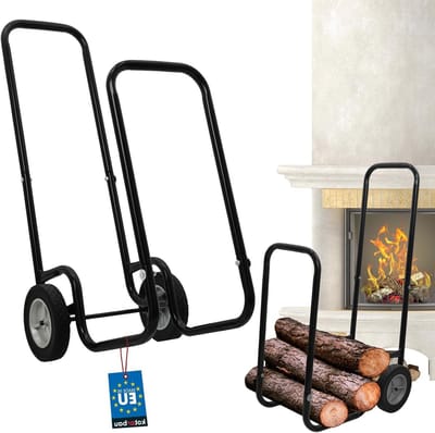 Brandhoutwagen - Houtmand - Haardhout Opslag - Met Wielen - 102 x 54 x 41 cm - Zwart