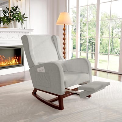 Schommelstoel met Voetensteun - Relaxfauteuil Velvet - Comfortabel Ontspannen - Verstelbare Voetensteun - 67 x 64 x 99 cm - Grijs