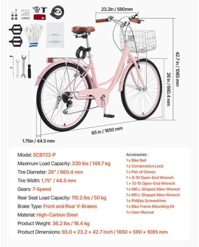 Mila Shop Cruiser fiets - Strandcruiserfiets met mand - Bagagedrager - 26 Inch