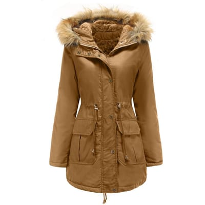 Dames winterjack van pluche katoen met capuchon en bontkraag Warm jack Grote maten dames gewatteerde jas S