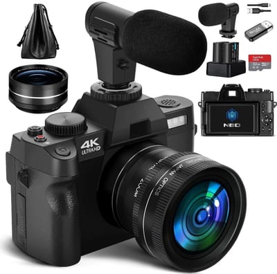 Sensova - Camera 4K Digitale Fotocamera met 48 MP en 180° Flip Screen – Vlogcamera met 16x Digitale Zoom, WiFi, Groothoek- en Macrolens, Ideaal voor YouTube, Reizen en Content Creatie