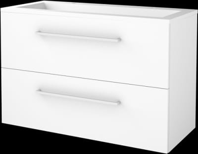 Basic Start 46 badmeubelset met wastafelonderkast met grepen, 2 lades en acryl wastafel met 2 kraangaten 100 x 46 cm, ice white