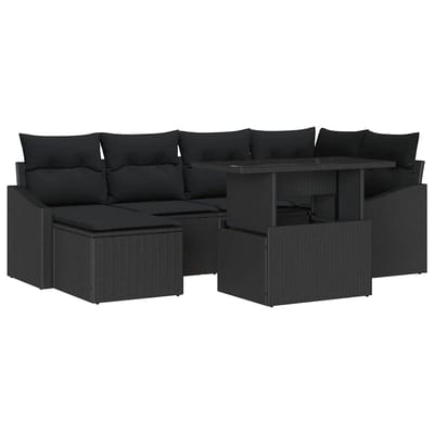 vidaXL - Tuinbank - Set - 7 - st - Zwart - poly - rattan