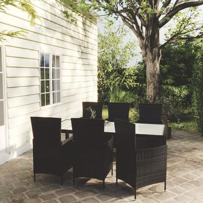 vidaXL - 7-delige - Tuinset - met - kussens - poly - rattan - zwart
