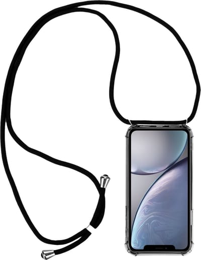 ShieldCase Shock hoesje met zwart koord geschikt voor Apple iPhone 12 Pro Max 6.7 inch - Telefoonhoesje met Draagkoord - Schokbestendige Beschermhoes - Stijlvolle Case met Koord - Duurzaam en Praktisch Hoesje