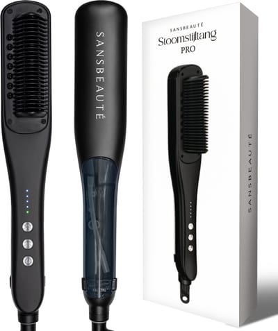 Sansbeauté® Stoomstijltang PRO - Stijlborstel - Stoom Stijltang - Professionele Stijltang 5.0 - Stoomstijltangs - Hair Straigthener - Haartang - Haar stijltang - Lisseur Cheveux - Zwart