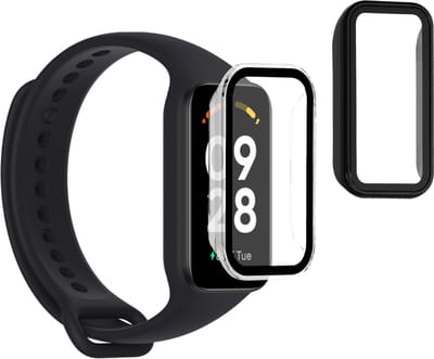 kwmobile 2x cover geschikt voor Xiaomi Redmi Smart Band 2 - Fitnesstracker cover van gehard glas en kunststof frame set transparant / zwart
