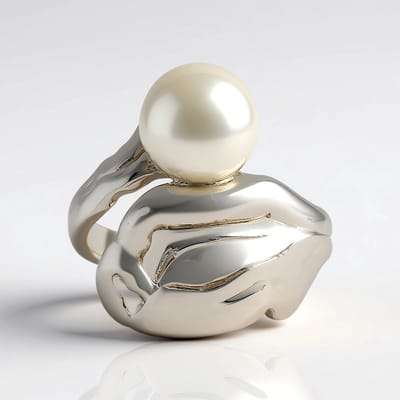 Cavill - Zilveren Ring - 925 Sterling Zilver Gerhodineerd - Witte Zoetwater Parel 8mm Rond Slijpsel - Elegante Damesring - Stijlvol & Tijdloos