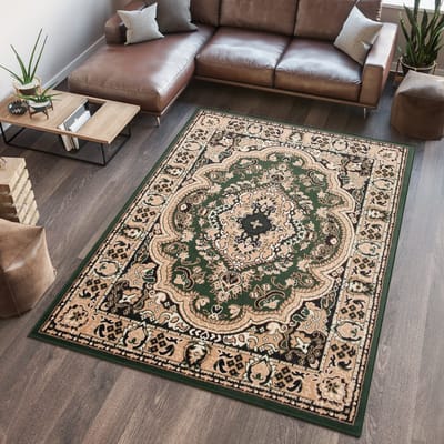 Tapiso Atlas PP Vloerkleed Beige Groen Oosters Woonkamer Tapijt Maat- 70x130