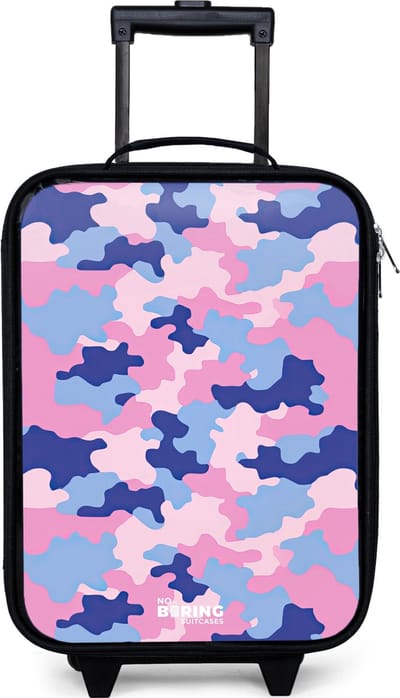 NoBoringSuitcases.com® - Kinderkoffer jongen - Kindertrolley meisje - Camouflage - Roze - Blauw - Koffer kind lichtgewicht - Reiskoffer trolley voor kinderen - Koffertje met lichtgevende wieltjes - Rolkoffer zwart