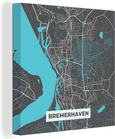 Canvas Schilderij Stadskaart – Bremerhaven – Duitsland – Plattegrond – Kaart - 20x20 cm - Wanddecoratie