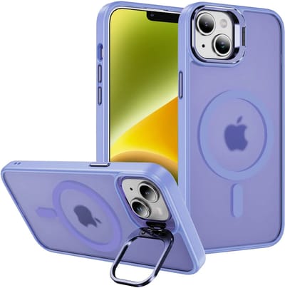 Hoesje Geschikt voor Apple iPhone 13 / 14 - Compatibel met MagSafe & Qi2 - Back Cover met Standaard - Camera Kickstand - Licht Paars