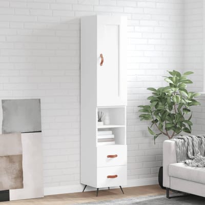 vidaXL - Hoge - kast - 34,5x34x180 - cm - bewerkt - hout - hoogglans - wit