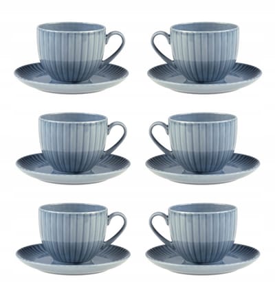 Lubiana Daisy Seaside Kopjesset 6x 200ml met Schotels - Grijsblauw