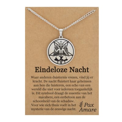 Duivel Ketting op Cadeau Kaartje - "Eindeloze Nacht" - Zilverkleurig - Gothic Talisman / Medalion - Roestvrij Staal Hanger - 60cm