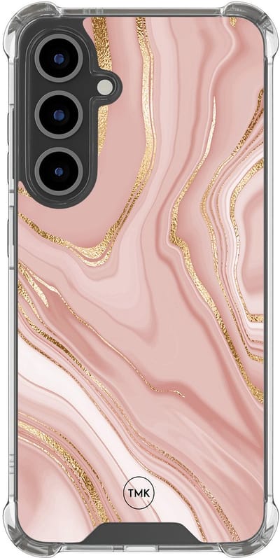 Shockproof hoesje geschikt voor Samsung Galaxy S24 FE - Rose marble - Schokbestendig - Verhoogde randen - TPU case - Extra Sterke Back Cover - Marmer - Transparant, Roze