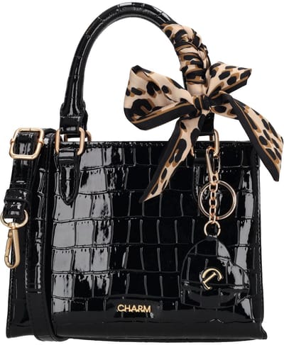 Charm London Knightsbridge Handtas - Crossbody - Schoudertas - Lak - Croco - Zwart