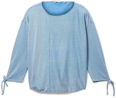 Tom Tailor Denim - Loose fit T-shirt met lange mouwen en gerimpelde mouwen - Maat M - small mid blue white stripe