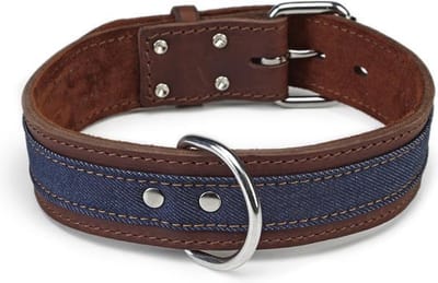 Leren halsband Denim. Bruin. 70 cm x 45 mm.