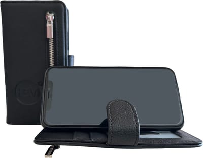 HEM Leren Hoesje Geschikt Voor Apple iPhone 7 / 8 / SE (2020 & 2022) – Zwart (Antique Black) Wallet Case Met Rits – Lederen Bookcase Met TPU Binnenkant – 360° Beschermende Flip Cover