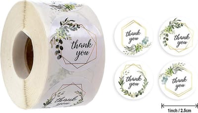 Thank you stickers- 500 stickers - 25 mm - Bedankt stickers - Thank you stickers op rol - Sluitstickers - Sluitzegel - planten / bladeren