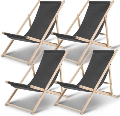 Ligstoelen Hout - Strandstoel Tuinstoel - Buiten Ontspannen - 3-voudig Verstelbaar - 120 kg - Grijs