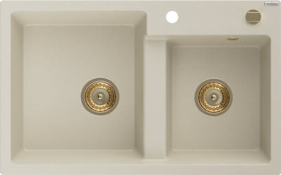Mexen Tomas granieten spoelbak 2-kamer 800 x 500 , beige, gouden sifon - 6516802000-69-G