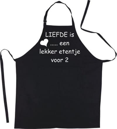 Mijncadeautje Schort Liefde is een etentje voor 2 - Mooie - grappige - leuke Keukenschort - Zwart