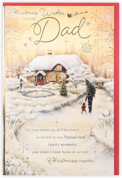 Kerstkaart Papa Snowy Cottage Scene, meerkleurig, 155 x 235