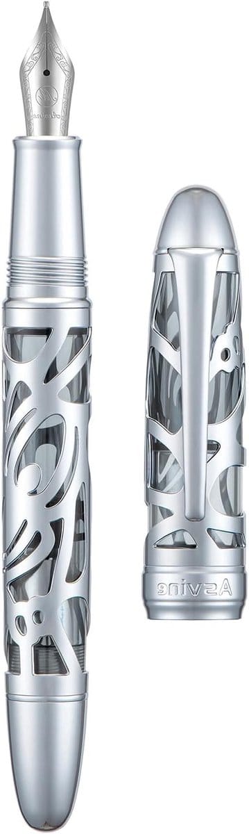 Asvine P80 Zuigervulling Vulpen Extra Fijne Penpunt, Spider Skelet Transparant Grijs Acryl Pen Case en Wrench Set