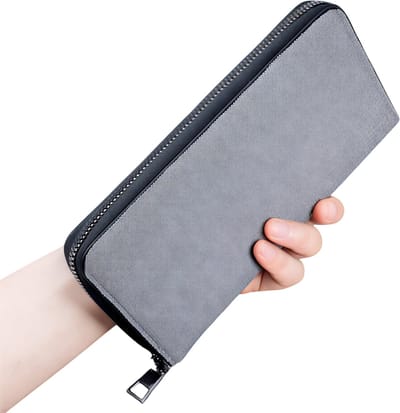 Portemonnee met Lange Ritssluiting – Canvas Clutch met Grote Capaciteit voor Kaarten, Pasjes, Contant Geld en Documenten – Zakelijk en Dagelijks Gebruik-Grijs